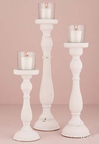 Wooden Spindle Candle Holders from Always Invited Event Rentals